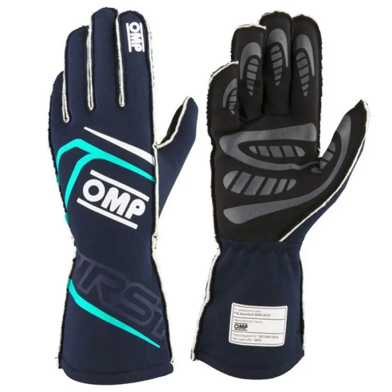 Guantes racing OMP First FIA 8856-2018 MY2025 azul Marino azul/Tiffany talla L