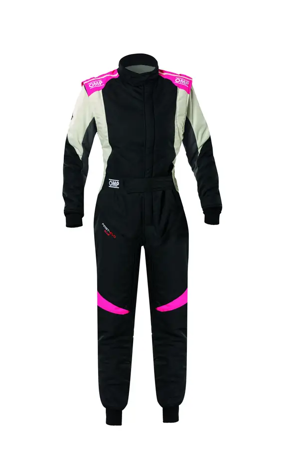 Mono racing OMP First Evo Elle MY2025 FIA 8856-2018 negro/fucsia talla 50