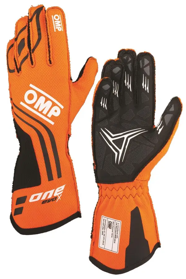 Guantes racing OMP One Evo X FIA 8856-2018 naranja/negro talla L