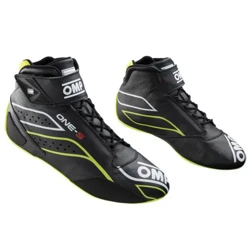 Botines racing OMP ONE-S FIA 8856-2018/SFI negro/amarillo flúor talla 42