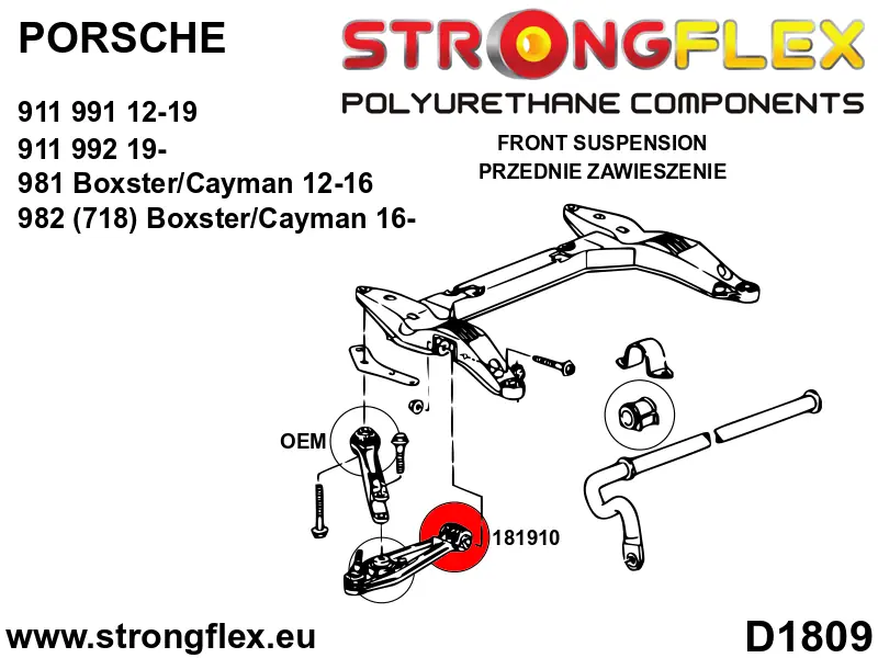Silentblock de suspensión StrongFlex 181909B para StrongFlex Porsche Boxster / Cayman 981 12-16
