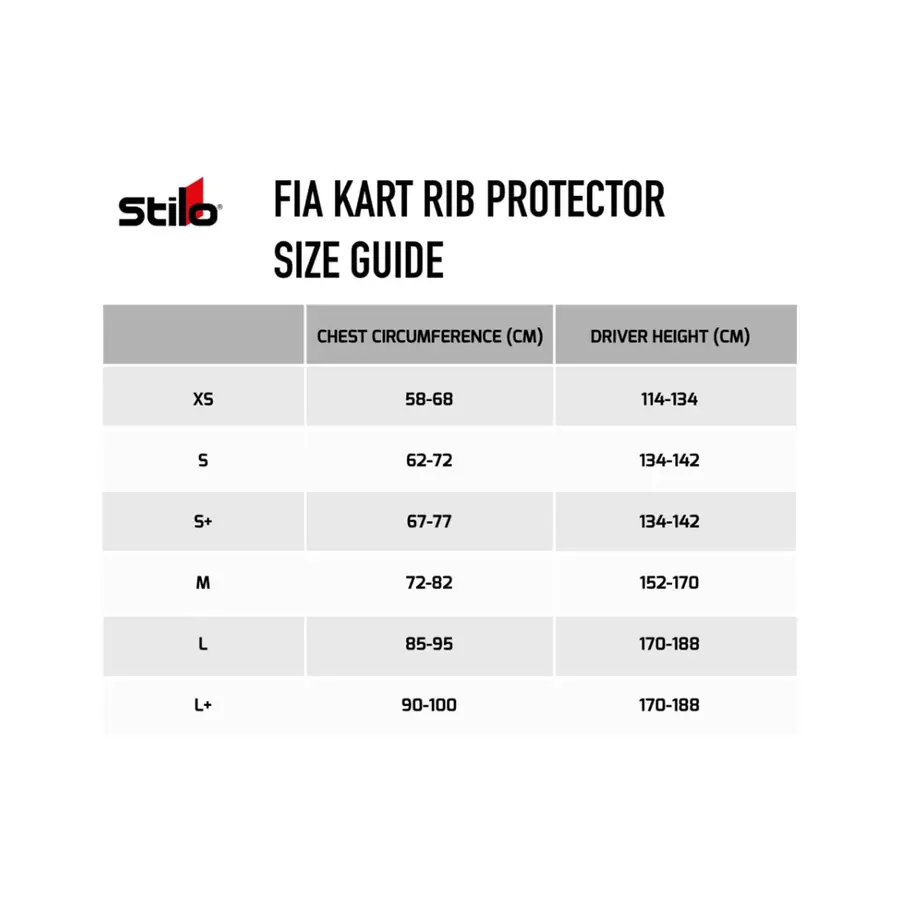 Costillar karting Stilo Curva FIA 8870 negro/rojo talla XL