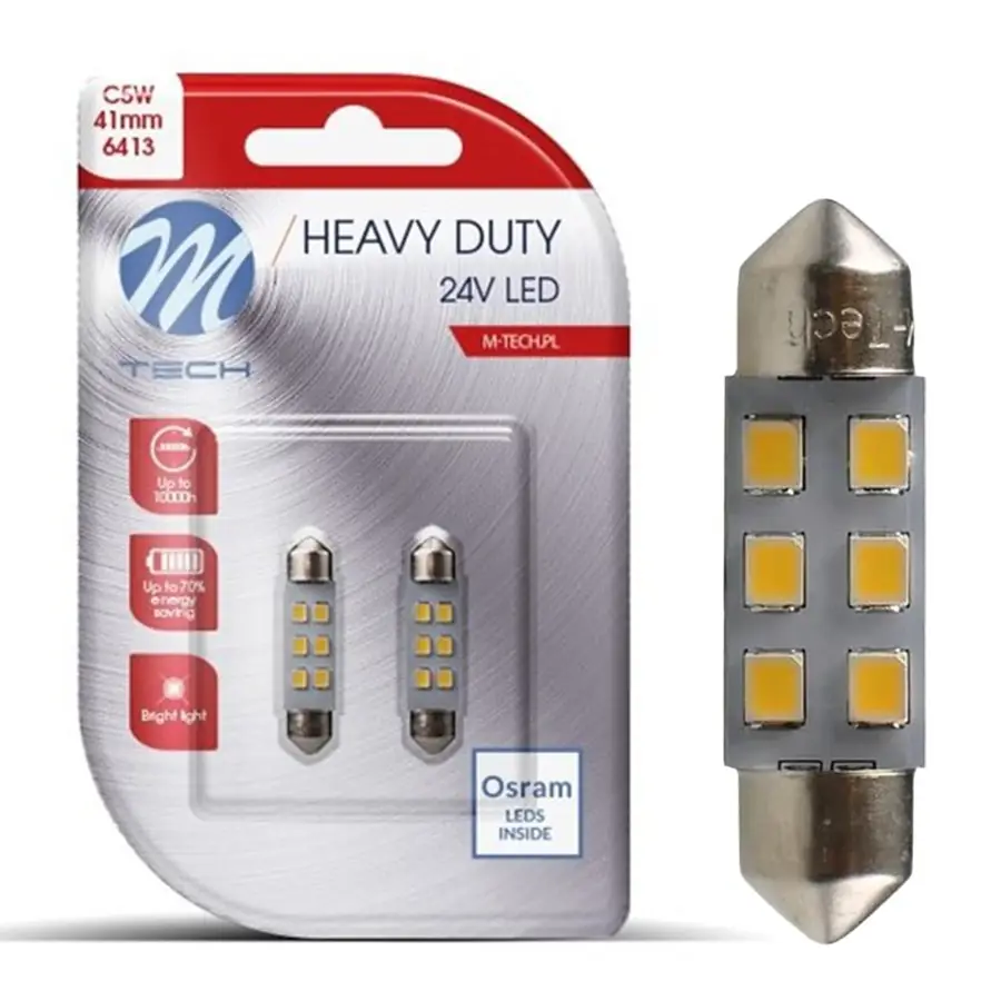 M-Tech Blister 2X LED L9105W - C5W 41 mm 6Xsmd2835 24V Blanco | 10 Uds