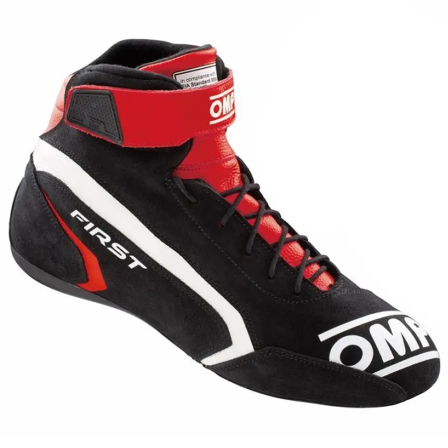 Botines racing OMP First FIA 8856-2018 negro/rojo talla 42