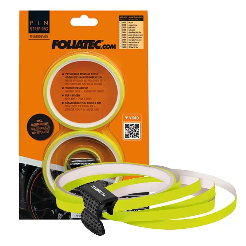 Foliatec Pinstriping Para Llanta Ayuda De Montaje Incluída Neón Amarillo 8,6 M (4 X 2,15 M) 6 mm