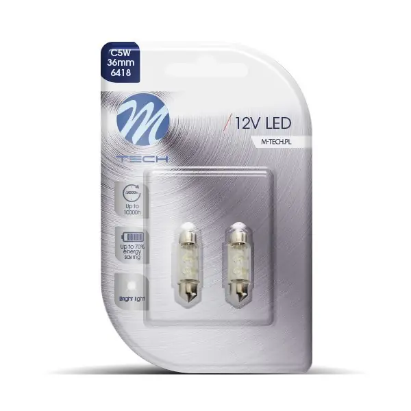 M-Tech Bombilla LED Smd Blanco Plafon 36 mm 12V C5W