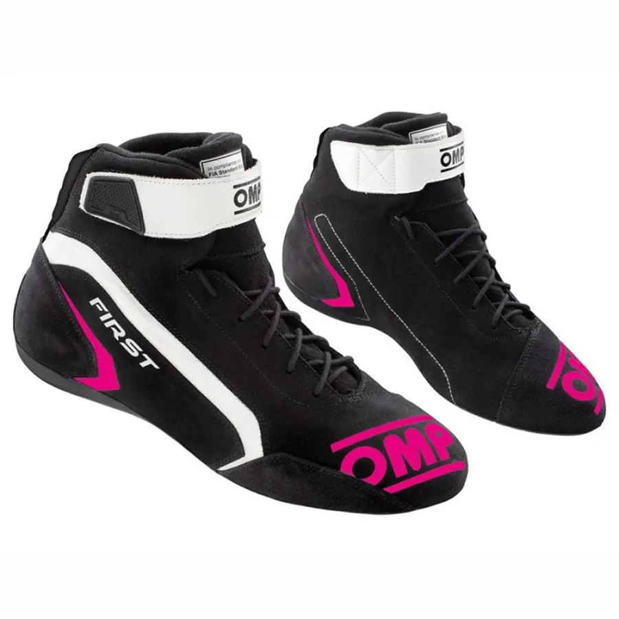 Botines racing OMP First FIA 8856-2018 negro/fucsia talla 42