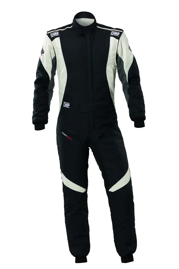 Mono racing OMP First Evo MY2025 FIA 8856-2018 negro/blanco talla 52