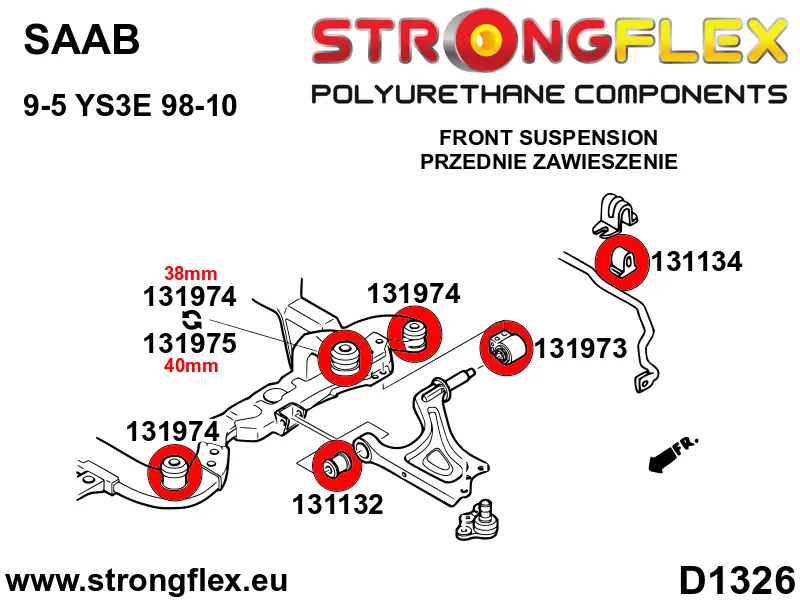 Silentblock de suspensión StrongFlex 131975B para StrongFlex Saab 9-5 I Ys3E 98-10