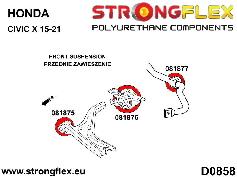 Silentblock de suspensión StrongFlex 081877A para StrongFlex Honda Civic X Fc1 / Fc2 Fc3 Fc4 Fc5 Fk4 Fk7 15-21