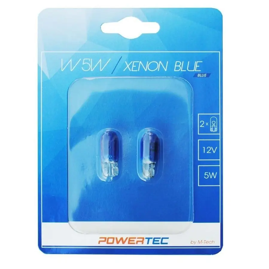 M-Tech Powertec Xenon Blue W5W T10 5W 12V Wedge Blue Blister