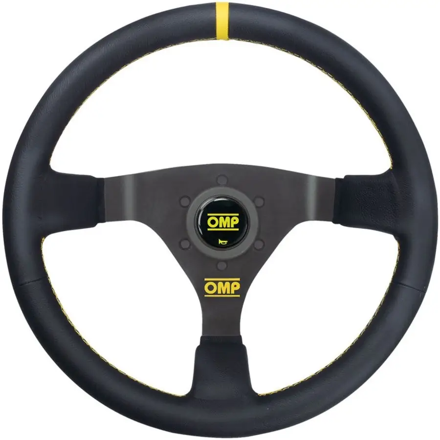 Volante racing OMP Wrc Piel 350MM negro - Detalle amarillo