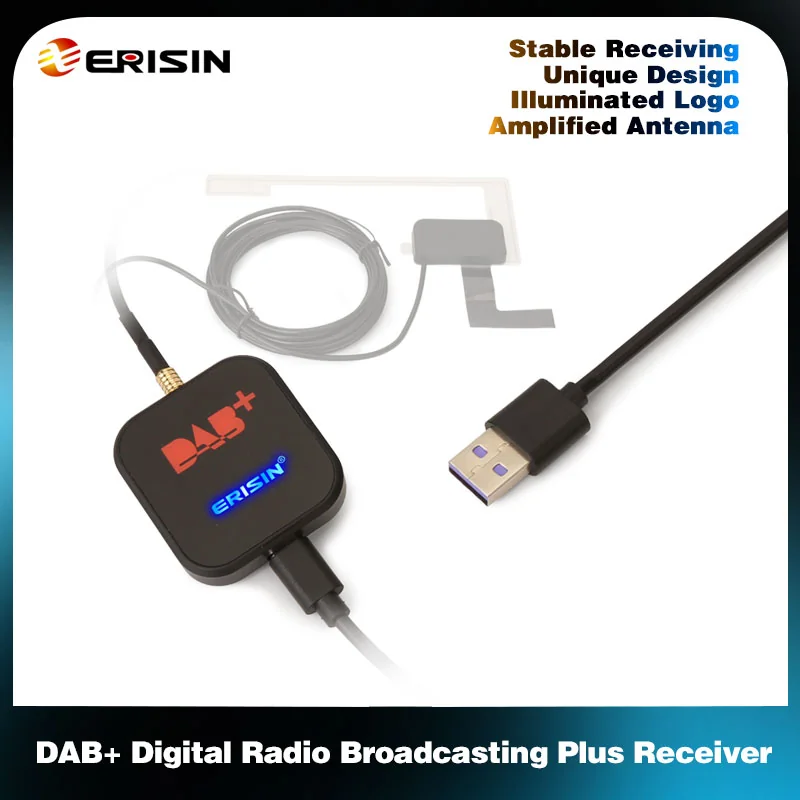 Erisin ES384 New USB DAB Receiver DAB+ Digital Radio Broadcasting Plus Receiver for Android 6.0 to android 14 Autoradios