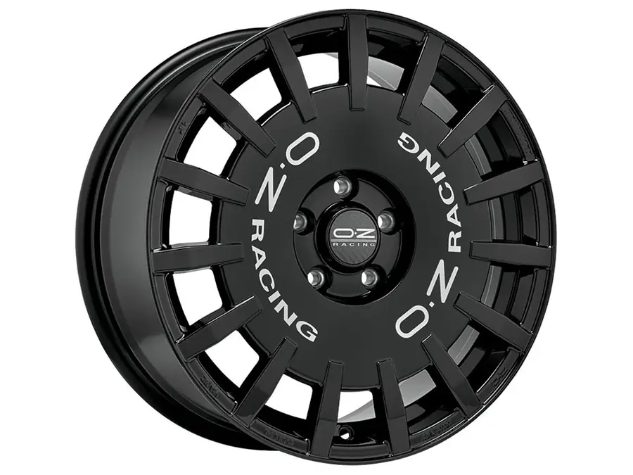 Llanta Rally Racing OZ Racing Gloss Black Silver Lettering 7.5x18 5x112 ET50